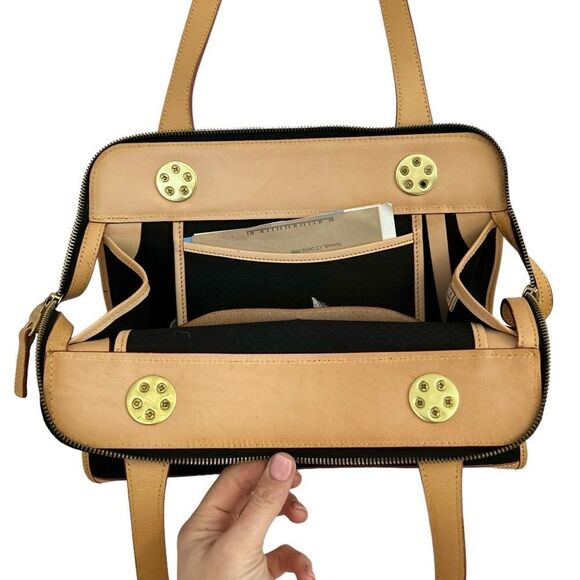 Vintage Dooney & Bourke Black Canvas & Naked Tan Leather East West Carpet Bag - Picture 10 of 15